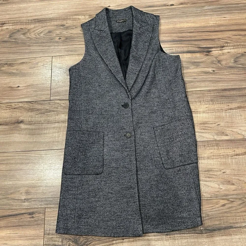 J. Mclaughlin Cate Vest Size XS Tunic Blazer Black White Houndstooth Wool Blend